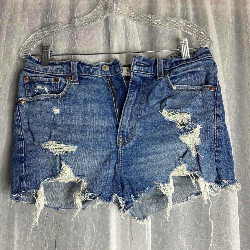 Abercrombie & Fitch distressed high waisted blue denim mom shorts. Worn once!